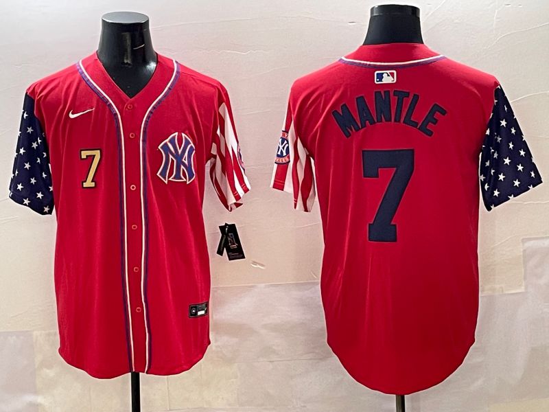 Men New York Yankees #7 Mantle Red a generation of national flags Jointly Name 2025 Nike MLB Jersey style 3->new york yankees->MLB Jersey